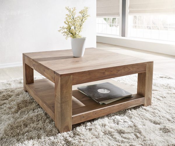 Konferenční stolek Indra Sheesham Nature 80x80 Police z masivního dřeva