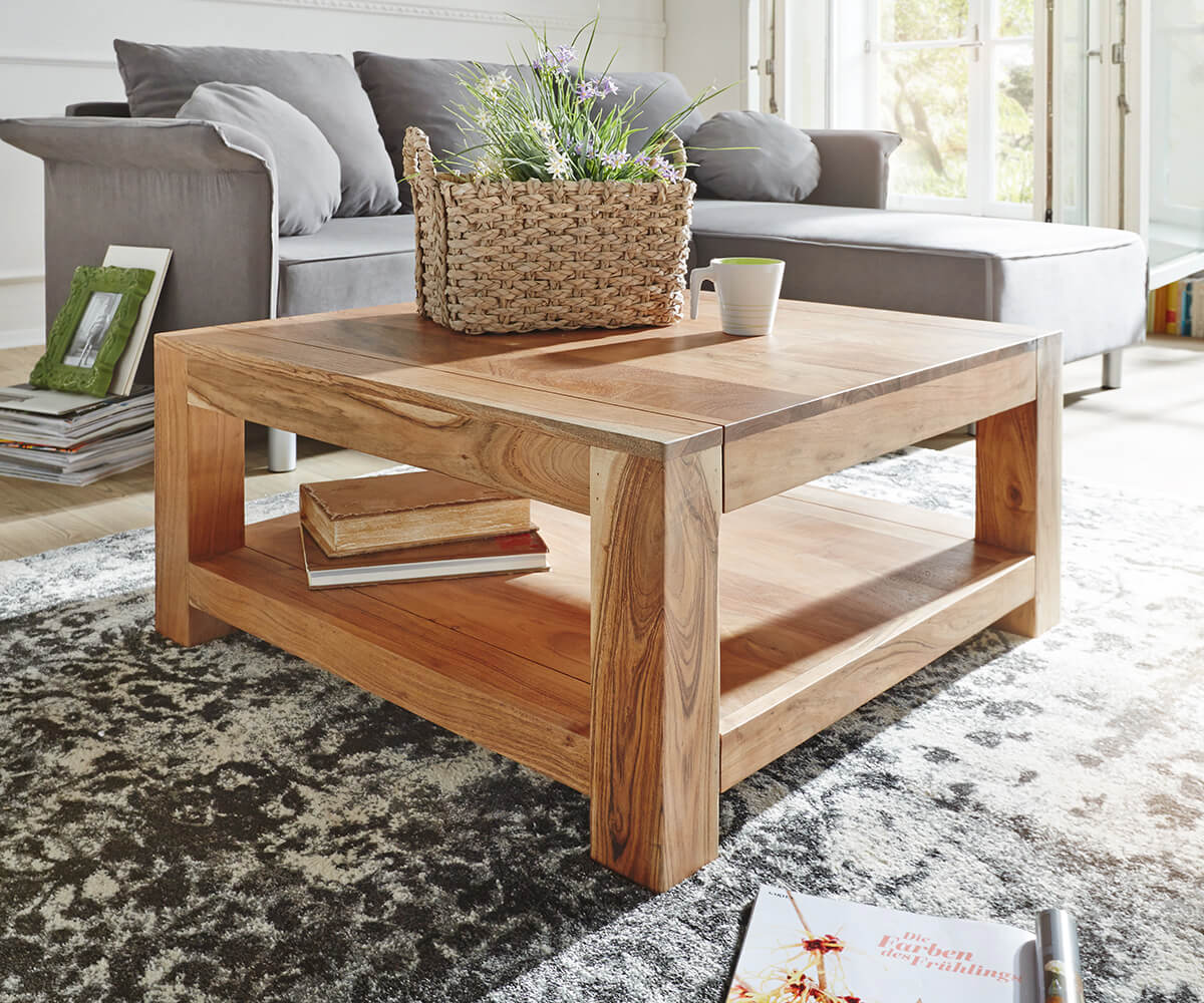 Konferenční stolek Indra 80x80 cm přírodní akácie s policí