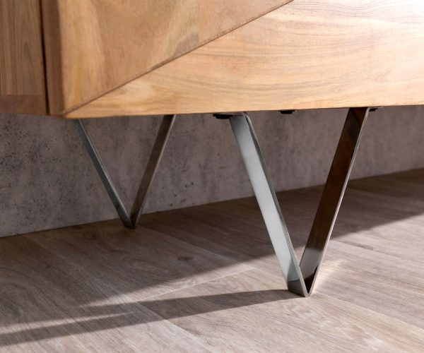 Design-komód Wyatt 175 cm 3D hatás középen akác természetes rozsdamentes acél - Image 4