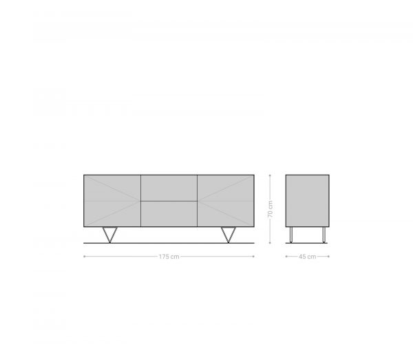 Design-komód Wyatt 175 cm 3D hatás középen akác természetes rozsdamentes acél - Image 6