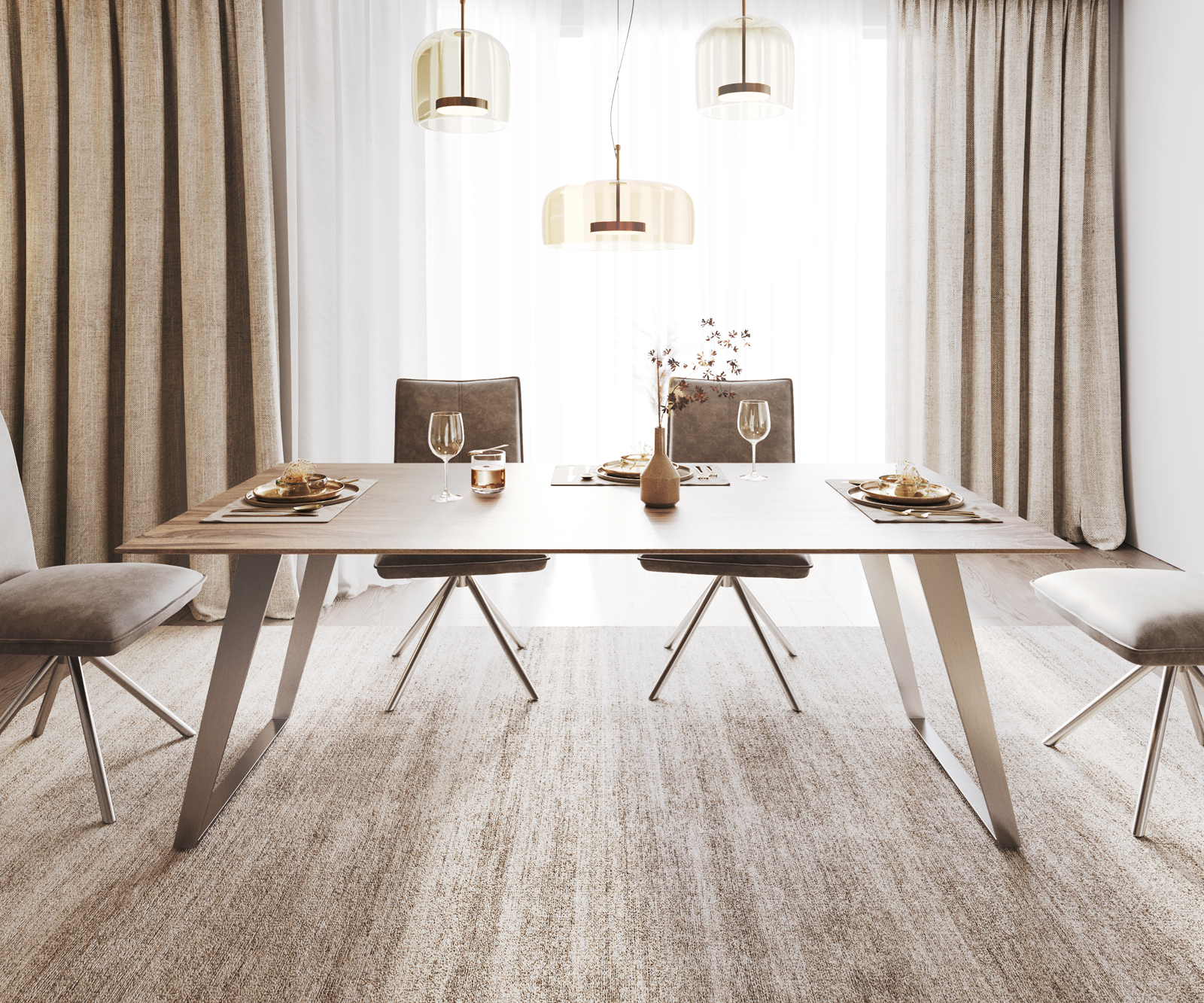 Jídelní stůl Edge 200x100 sheesham přírodní nerezová ocel šikmá podnož švýcarská hrana - Image 2