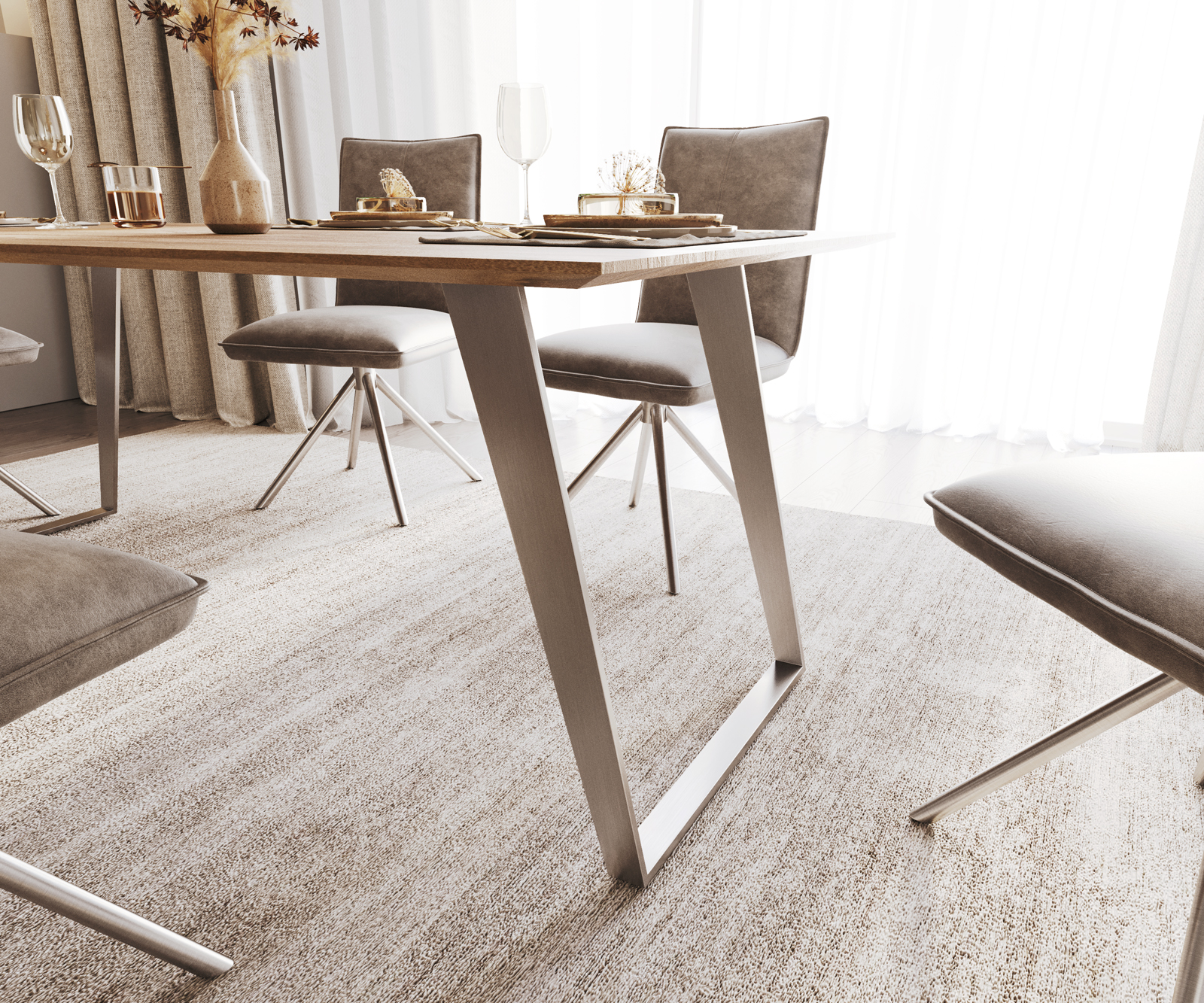 Jídelní stůl Edge 200x100 sheesham přírodní nerezová ocel šikmá podnož švýcarská hrana - Image 5