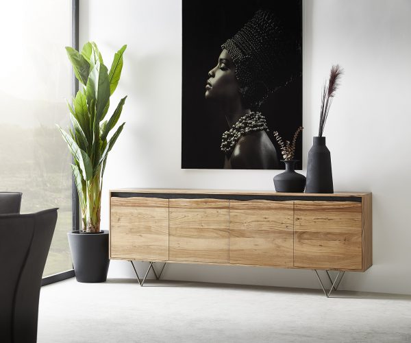 Komód Stonegrace 200x45 cm akác természetes 4 ajtós természetes él - Image 2