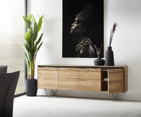 Komód Stonegrace 200x45 cm akác természetes 4 ajtós természetes él - Image 4