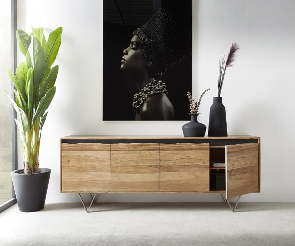 Komód Stonegrace 200x45 cm akác természetes 4 ajtós természetes él - Image 5