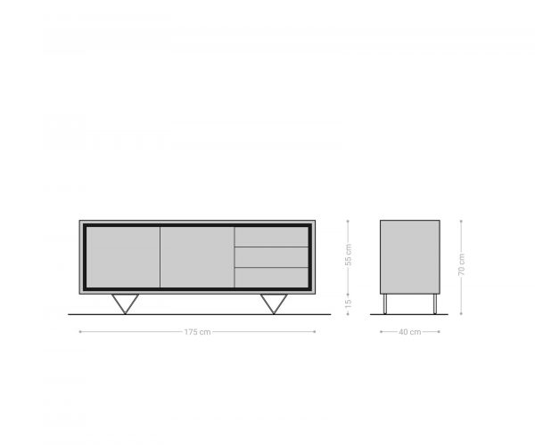 Komód Stonegrace 175 cm akác természetes 2 ajtós 3 fiókos kőfurnér V láb - Image 7
