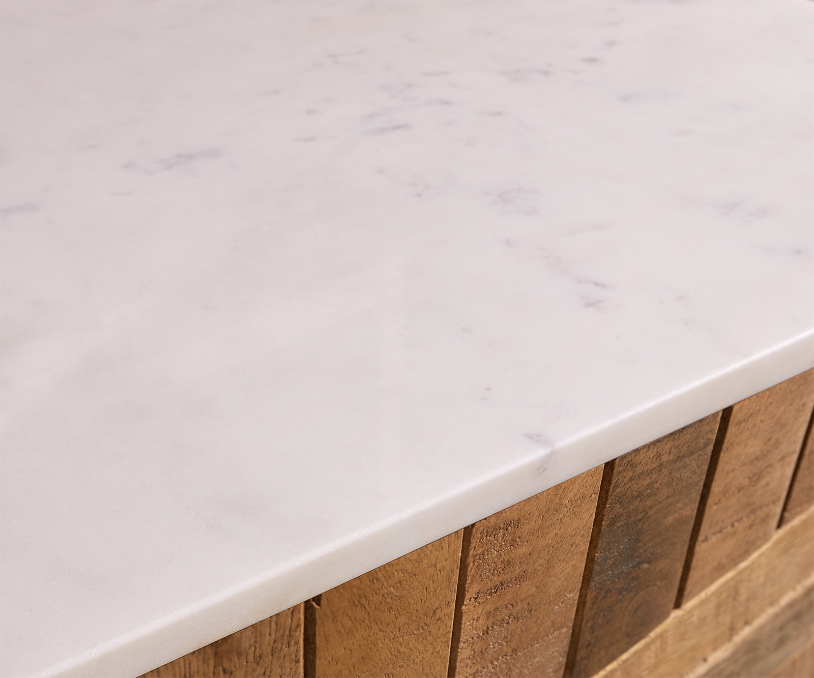 Komód Bahan 145 cm mango teak 4 ajtós 1 rekeszes fehér márvány asztallappal rozsdamentes acél "L" alakú lábbal - Image 3