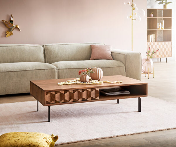 Dohányzóasztal Fevo 115x60 cm akác barna L-láb fekete