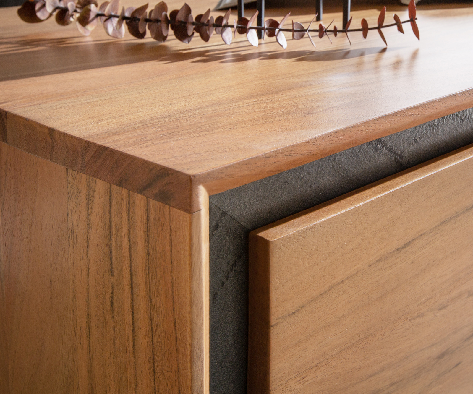 Dohányzóasztal Stonegrace 115x60 cm akác természetes 2 fiókos kőfurnér - Image 5