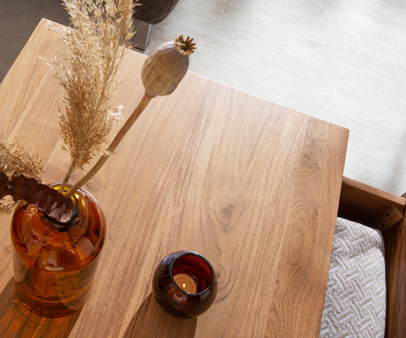 Dohányzóasztal Stonegrace 115x60 cm akác természetes 2 fiókos kőfurnér - Image 6