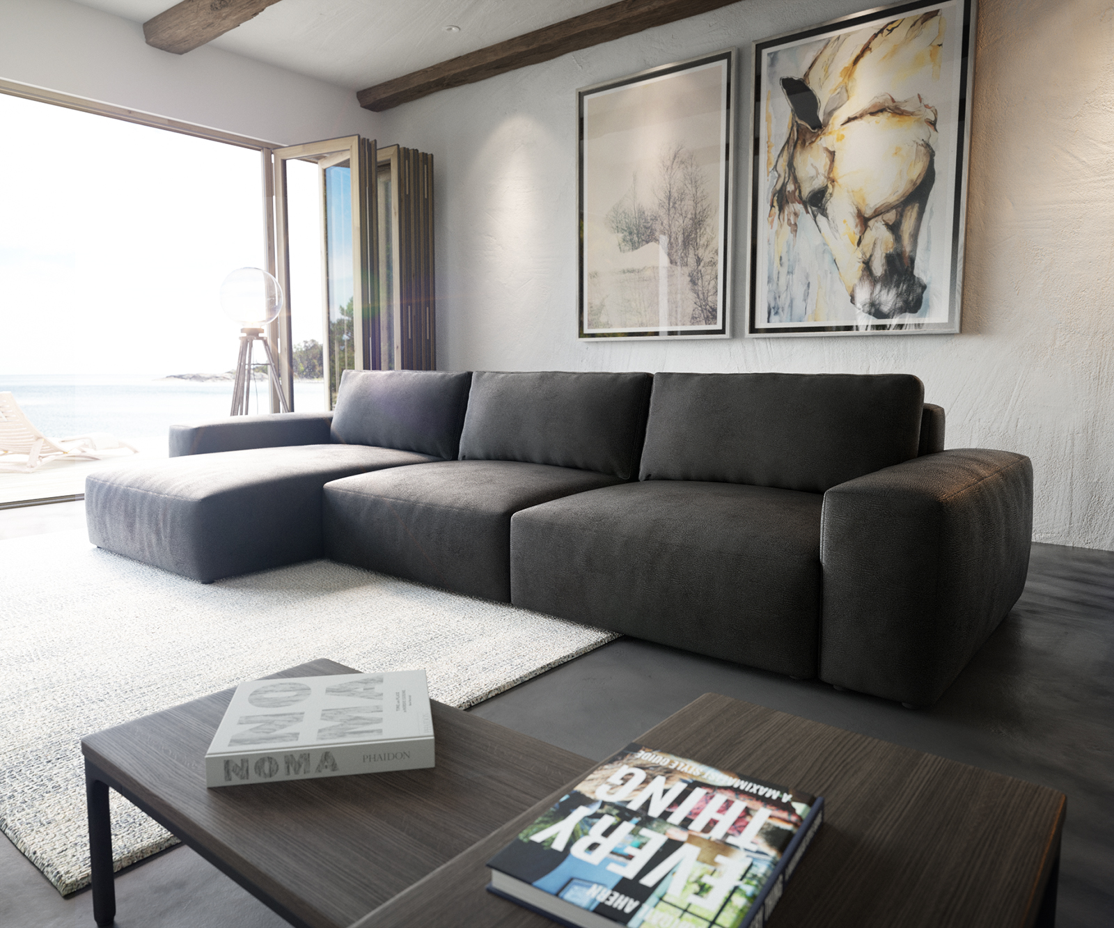 Sarokkanapé Lanzo XL 380x180 cm bőr imitáció vintage antracit variálható rekamié