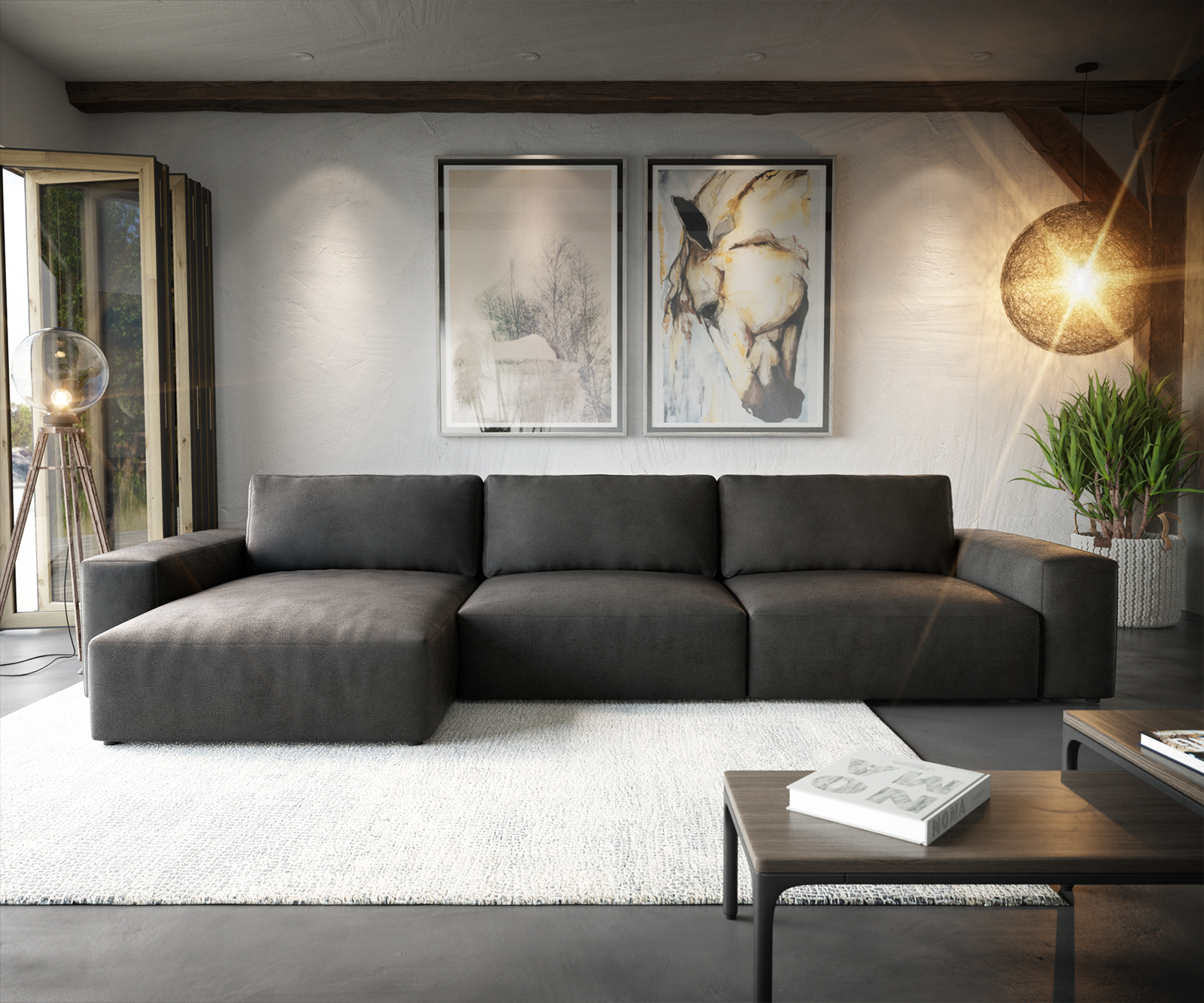 Sarokkanapé Lanzo XL 380x180 cm bőr imitáció vintage antracit variálható rekamié - Image 2