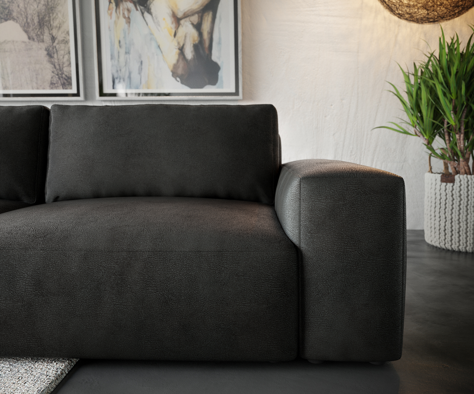 Sarokkanapé Lanzo XL 380x180 cm bőr imitáció vintage antracit variálható rekamié - Image 5