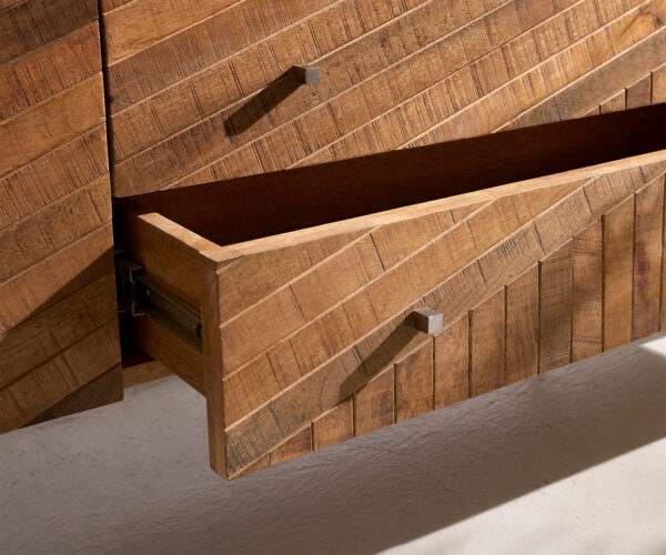 TV szekrény Bahan 175 cm mango teak 2 ajtós 2 fiókos fehér márványlapos antracit rozsdamentes acél lábbal - Image 5