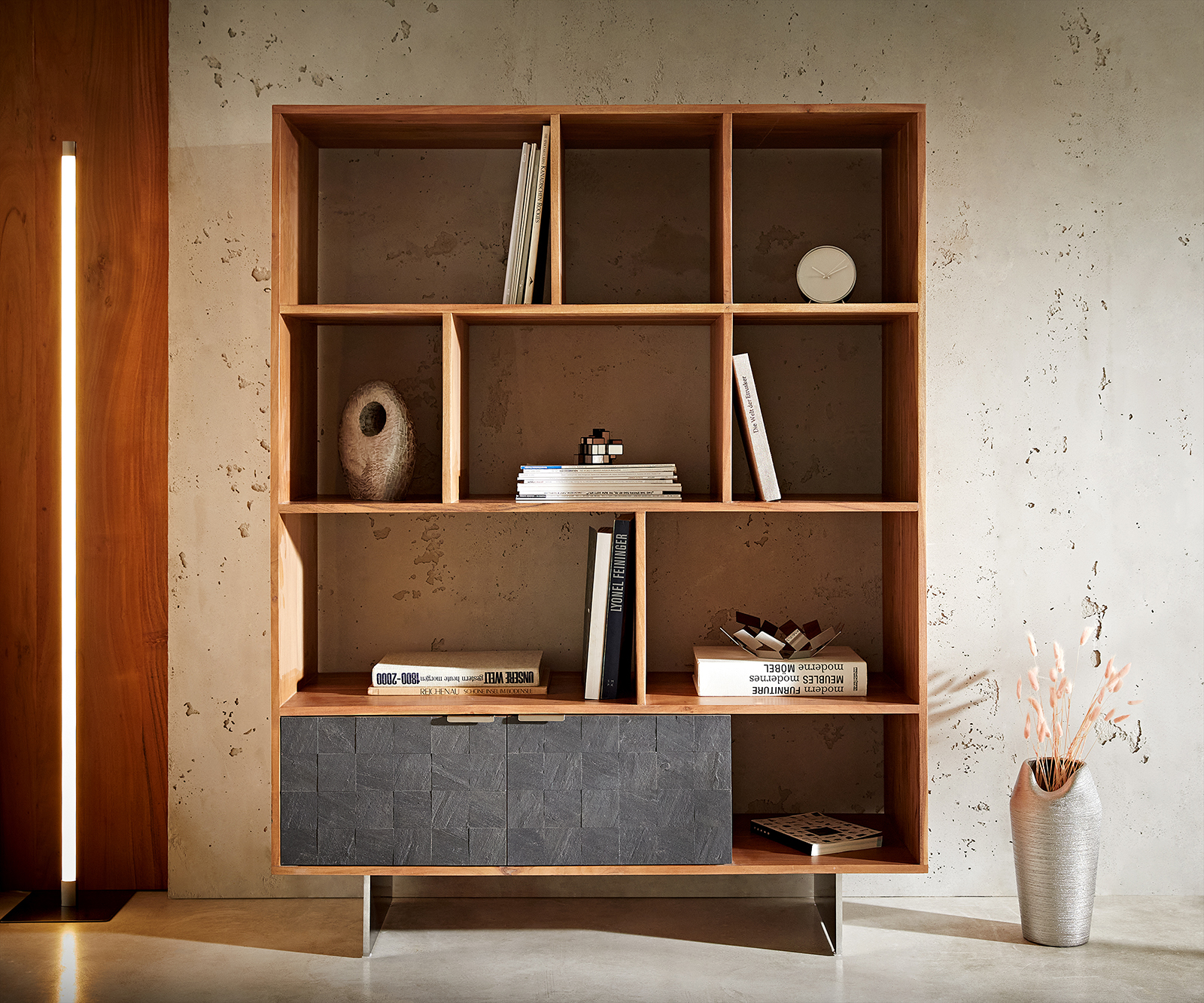 Polcok Teele 115x150 cm akác természetes pala 2 ajtós lebegő fém láb - Image 2