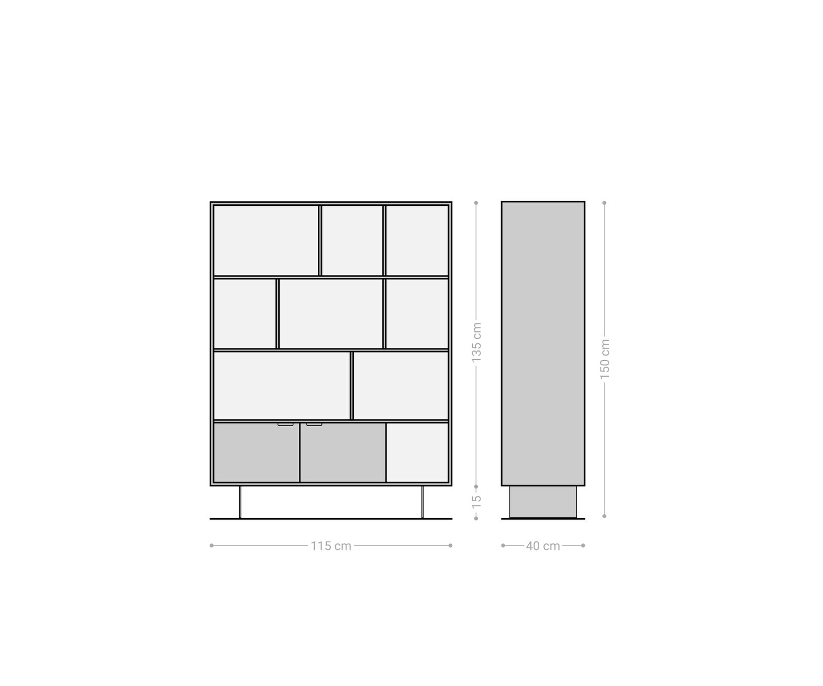 Polcok Teele 115x150 cm akác természetes pala 2 ajtós lebegő fém láb - Image 7