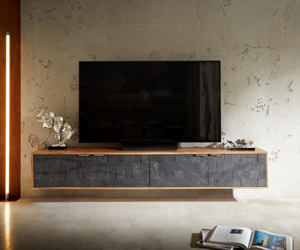 TV szekrény Teele 200 cm akác természetes pala 4 ajtós lebegő - Image 2