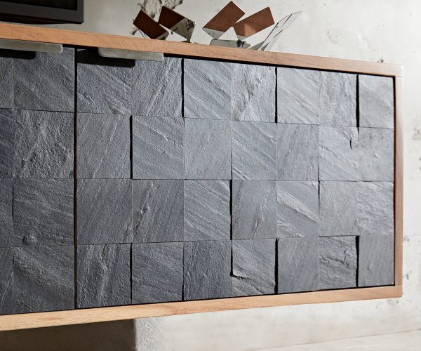 TV szekrény Teele 200 cm akác természetes pala 4 ajtós lebegő - Image 5