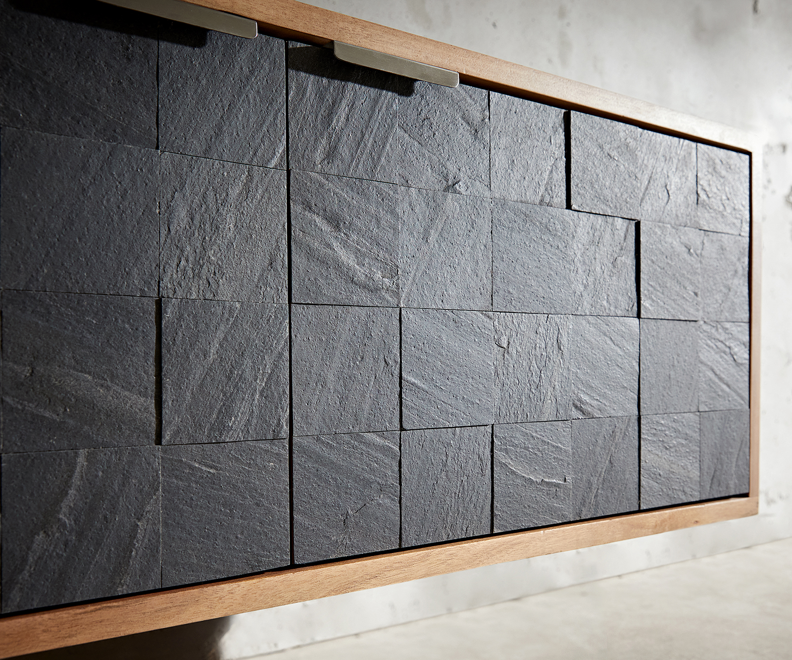 TV szekrény Teele 240 cm akác természetes pala 4 ajtós lebegő - Image 5