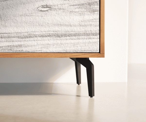 TV szekrény Kleo 220 cm akác természetes 4 ajtós "L" alakú fém láb fekete - Image 8