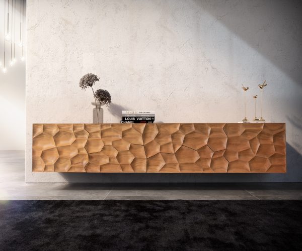 TV szekrény Solu 220 cm akác természetes 2 ajtós 4 fiókos lebegő 3D előlap - Image 2