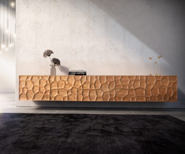 TV szekrény Solu 260 cm akác természetes 2 ajtós 6 fiókos lebegő 3D előlap - Image 2