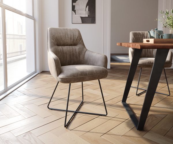 Jídelní židle Zelia-Flex s područkou podnož ve tvaru "X" černá mikrovlákno taupe vintage