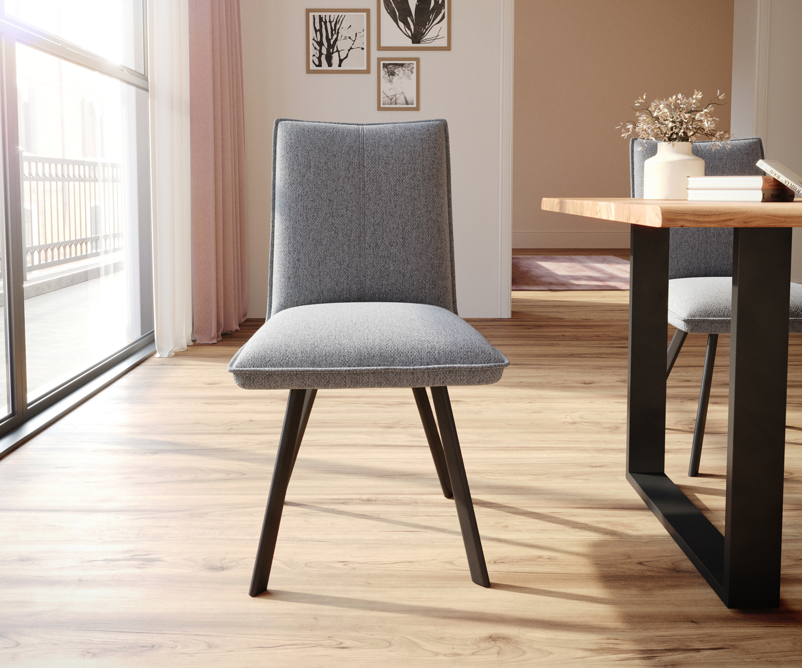 Jídelní židle Lelio-Flex Textured Fabric Light Grey 4-nohý ovál Black Pocket Springs - Image 2