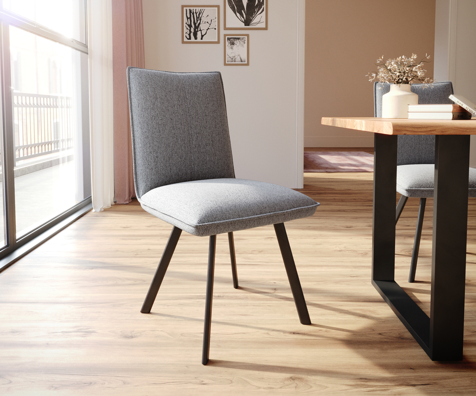 Jídelní židle Lelio-Flex Textured Fabric Light Grey 4-nohý ovál Black Pocket Springs