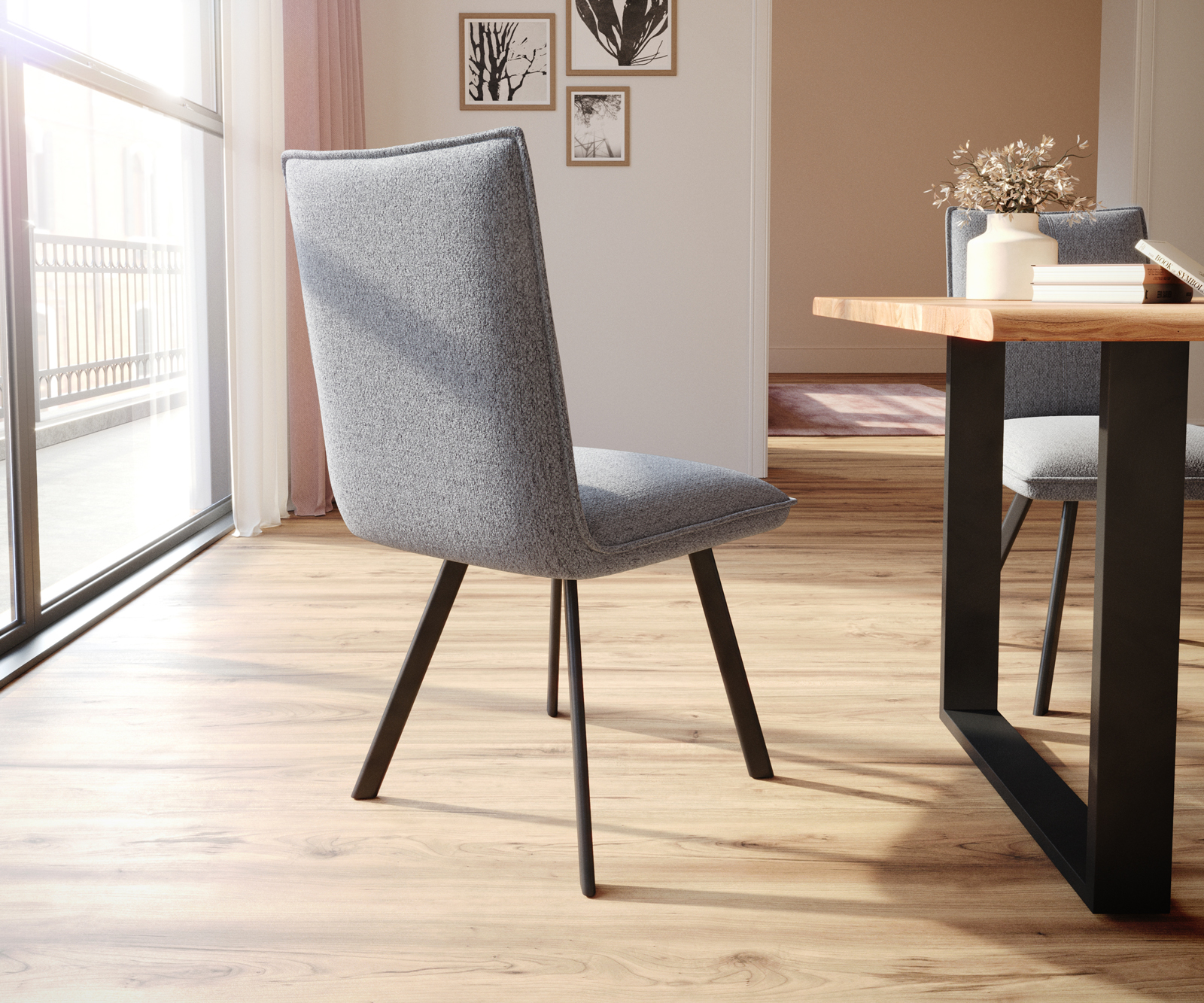 Jídelní židle Lelio-Flex Textured Fabric Light Grey 4-nohý ovál Black Pocket Springs - Image 3