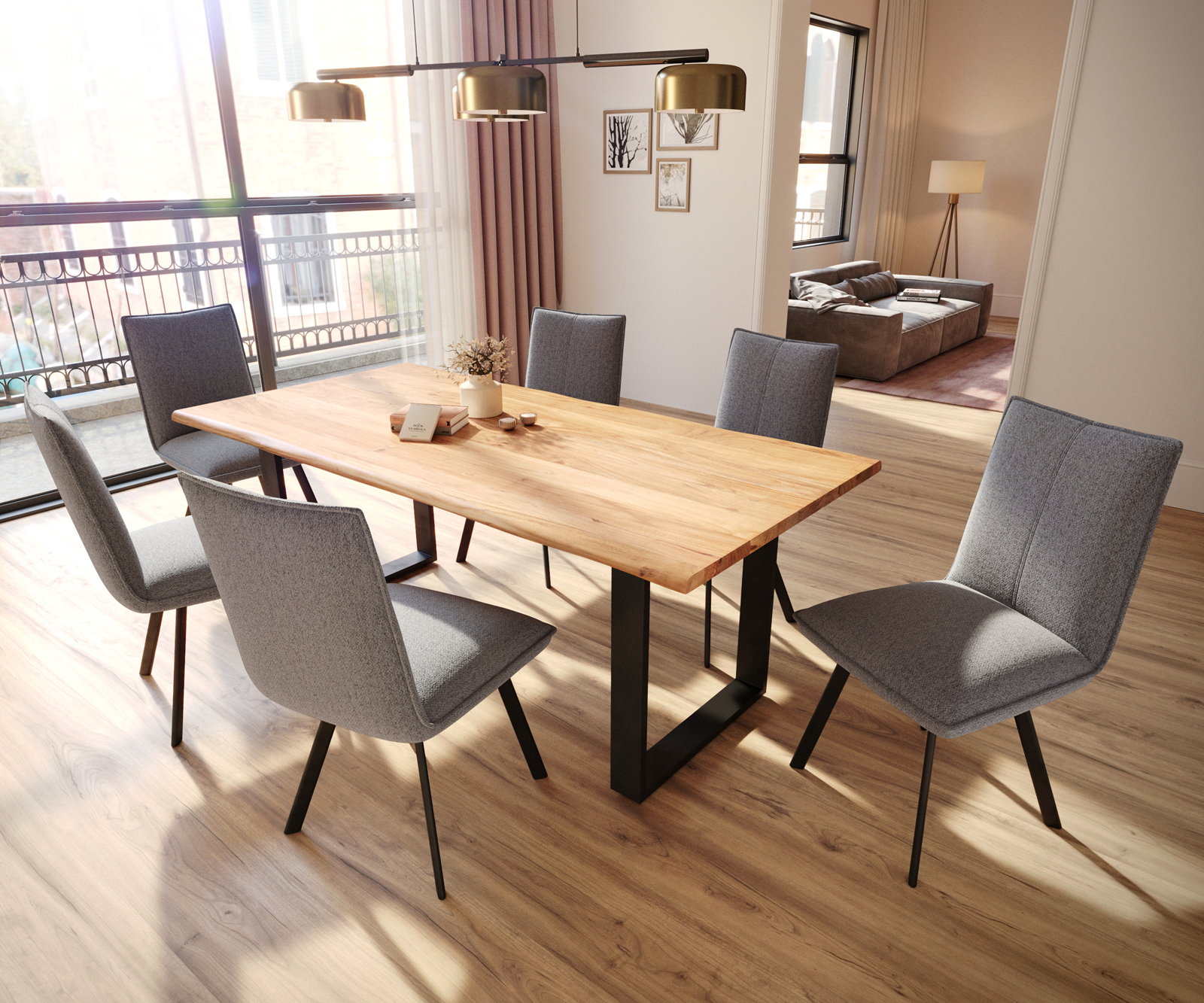 Jídelní židle Lelio-Flex Textured Fabric Light Grey 4-nohý ovál Black Pocket Springs - Image 5