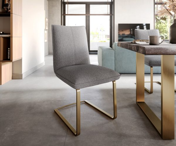 Jídelní židle Lelio-Flex konzolová podnož plochá zlatá texturovaná tkanina světle šedá