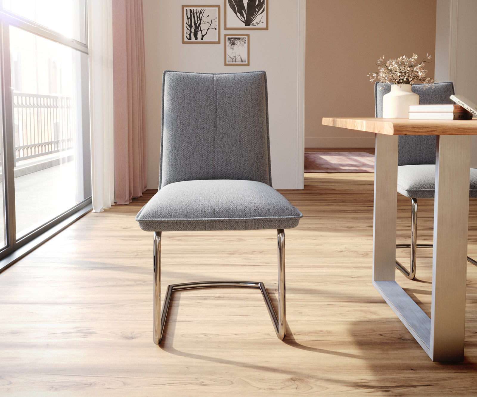 Houpací křeslo Lelio-Flex Textured Fabric Light Grey Cantilever Round Chrome Pocket Springs - Image 2