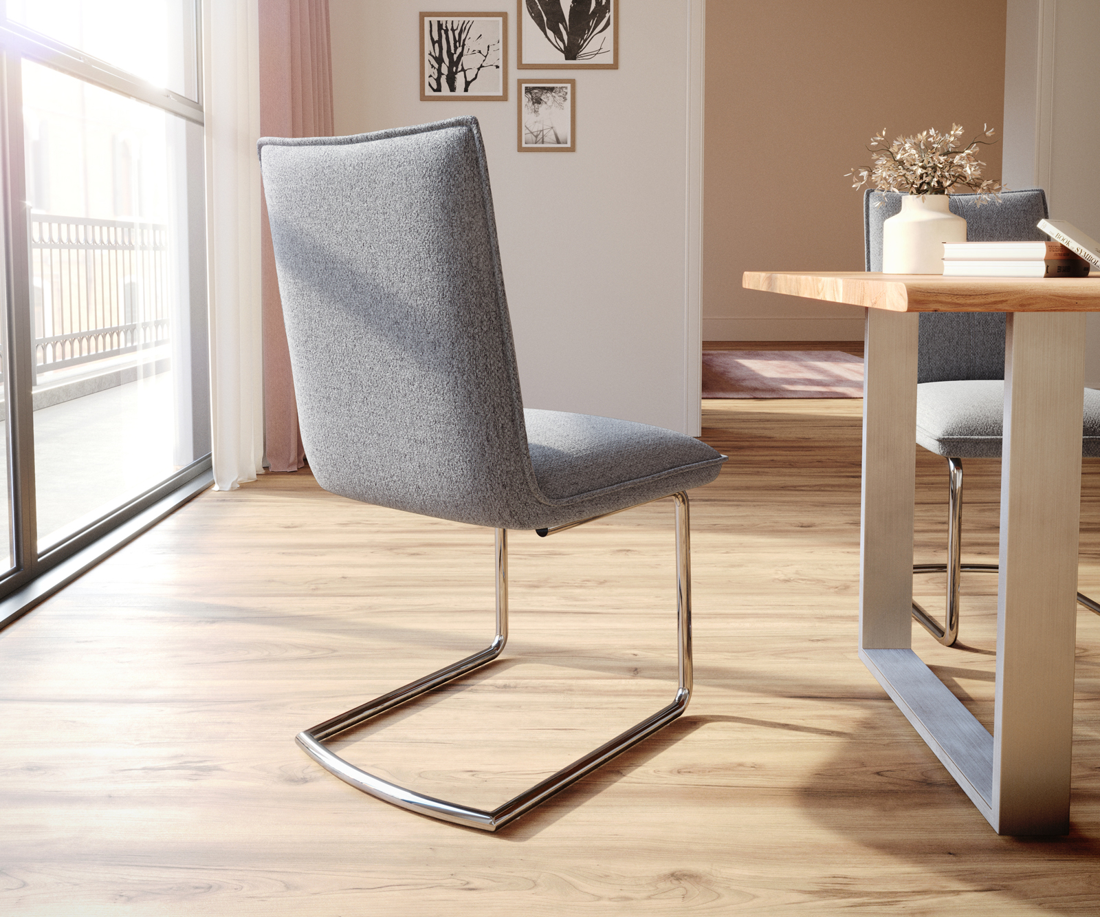 Houpací křeslo Lelio-Flex Textured Fabric Light Grey Cantilever Round Chrome Pocket Springs - Image 3