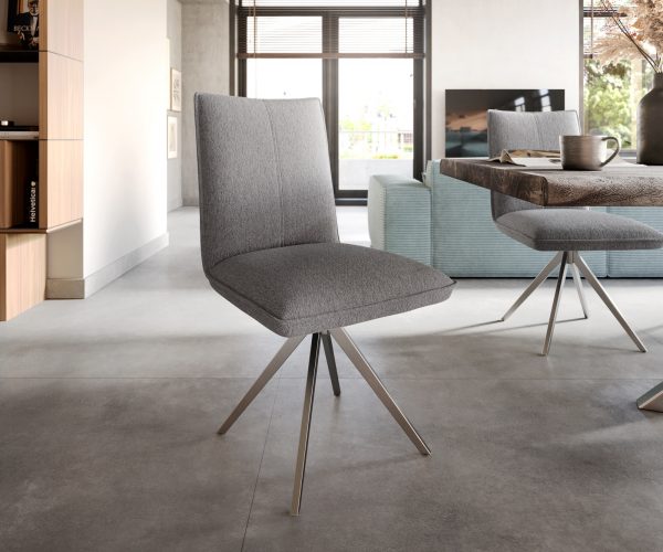 Otočná židle Lelio-Flex křížová podnož široká nerezová ocel strukturovaná tkanina světle šedá 360°