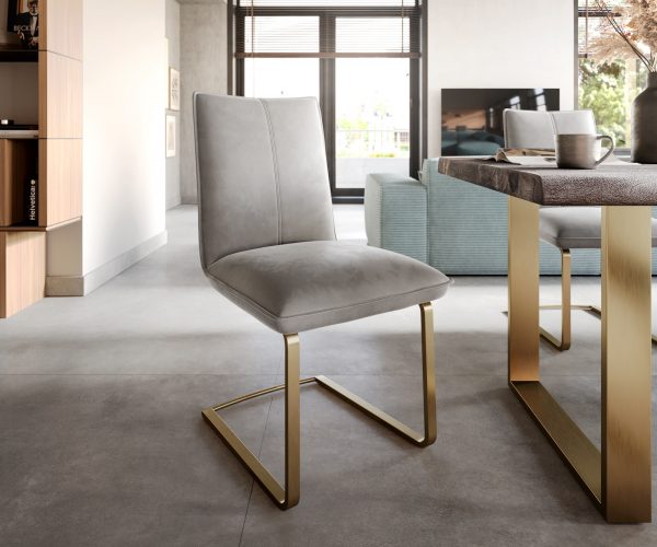 Jídelní židle Lelio-Flex konzolová podnož plochá zlatá samet šedý