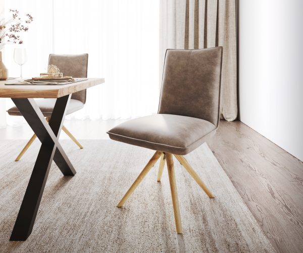 Jídelní židle Lelio-Flex dřevěná podnož zaoblená z přírodního mikrovlákna taupe vintage 180°