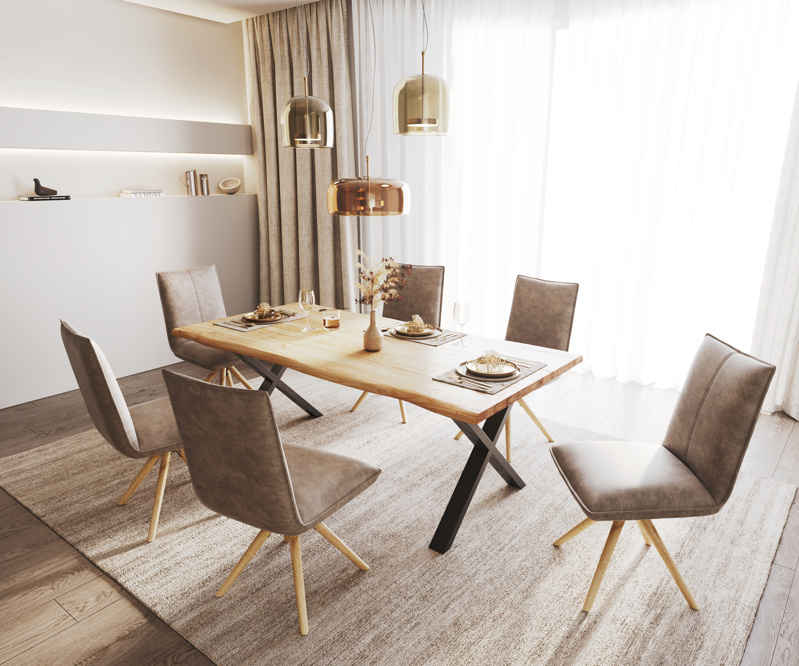 Jídelní židle Lelio-Flex dřevěná podnož zaoblená z přírodního mikrovlákna taupe vintage 180° - Image 5