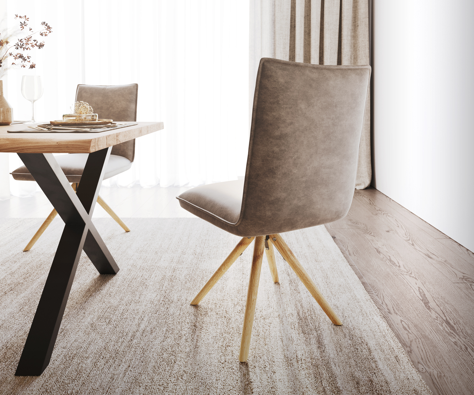 Jídelní židle Lelio-Flex dřevěná podnož zaoblená z přírodního mikrovlákna taupe vintage 180° - Image 3