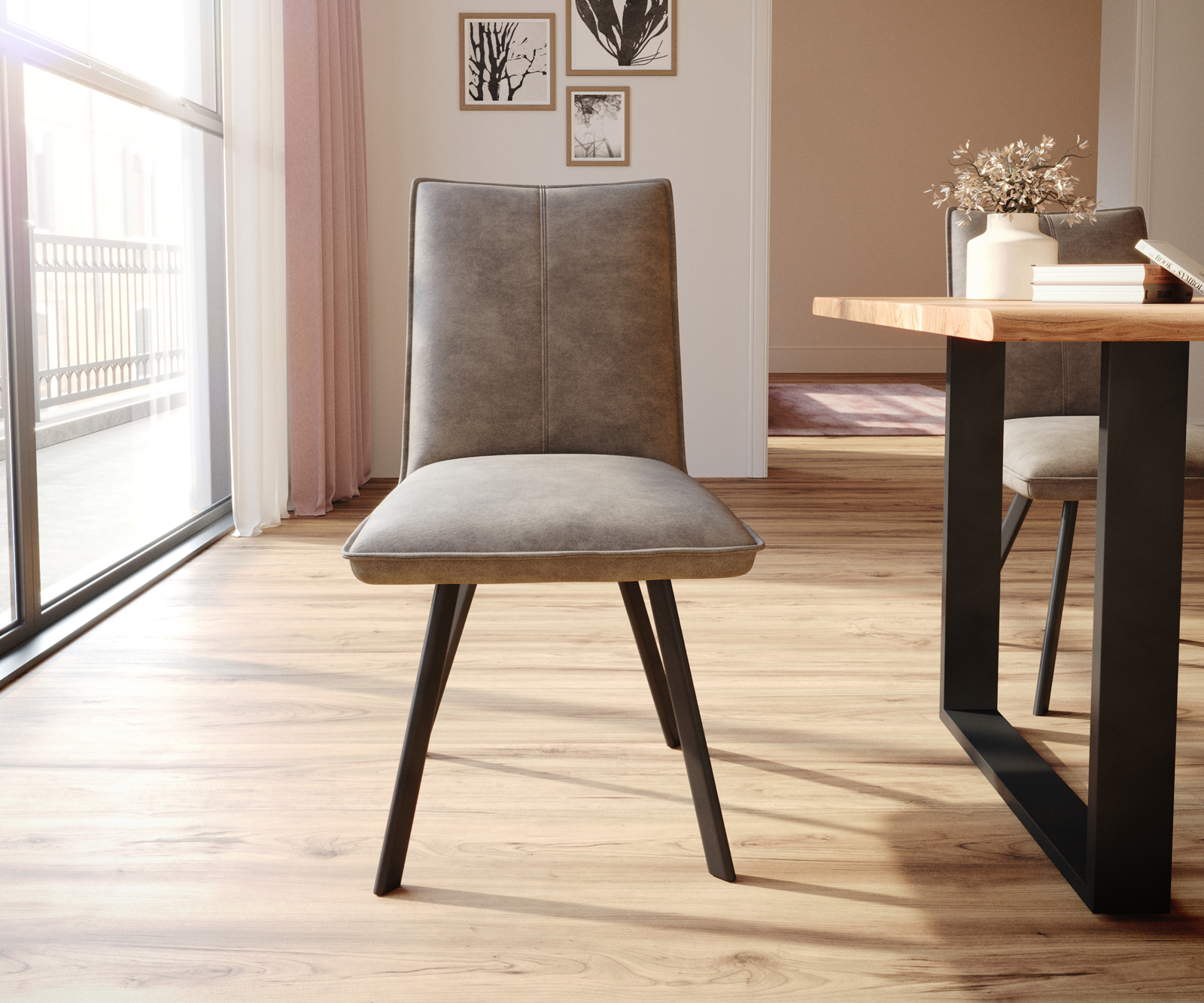 Jídelní židle Lelio-Flex Taupe Vintage 4-nohý ovál Černé kapesní pružiny - Image 2