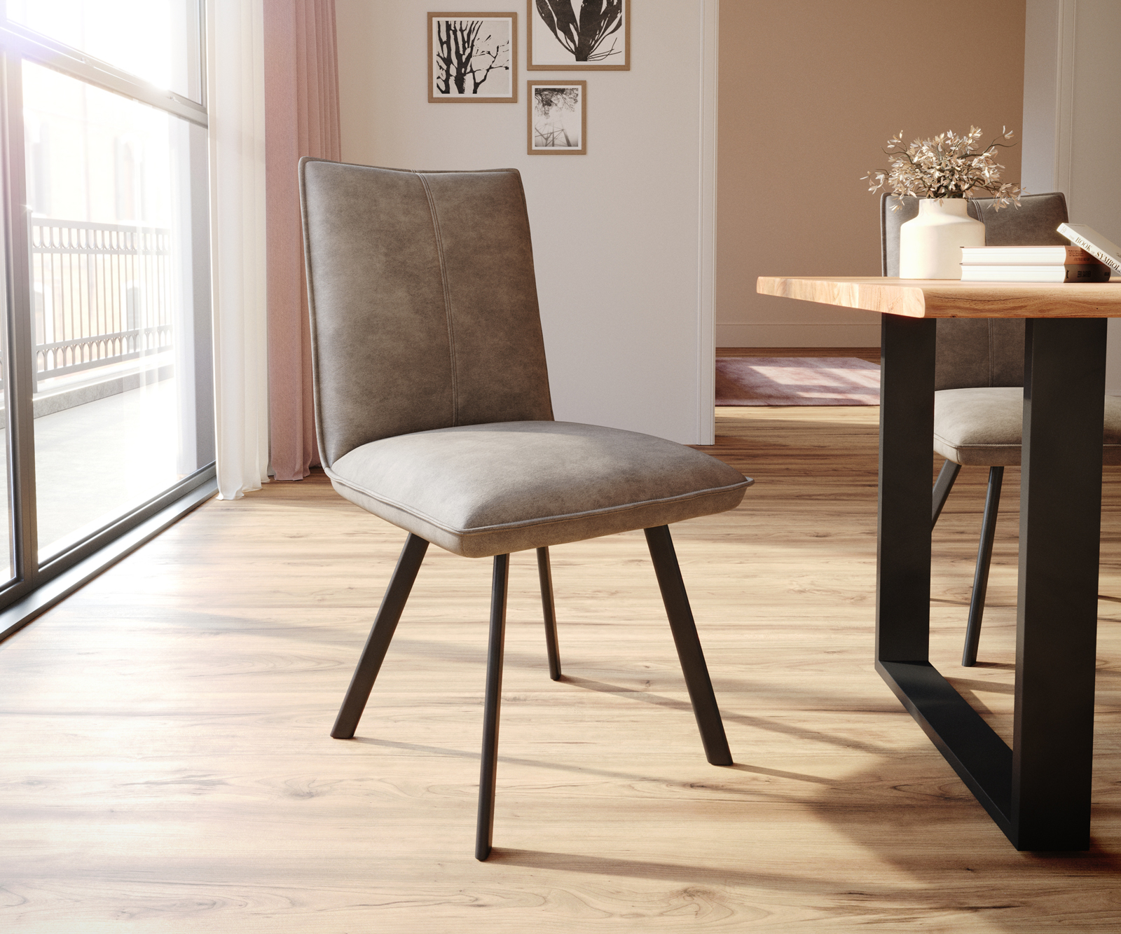 Jídelní židle Lelio-Flex Taupe Vintage 4-nohý ovál Černé kapesní pružiny