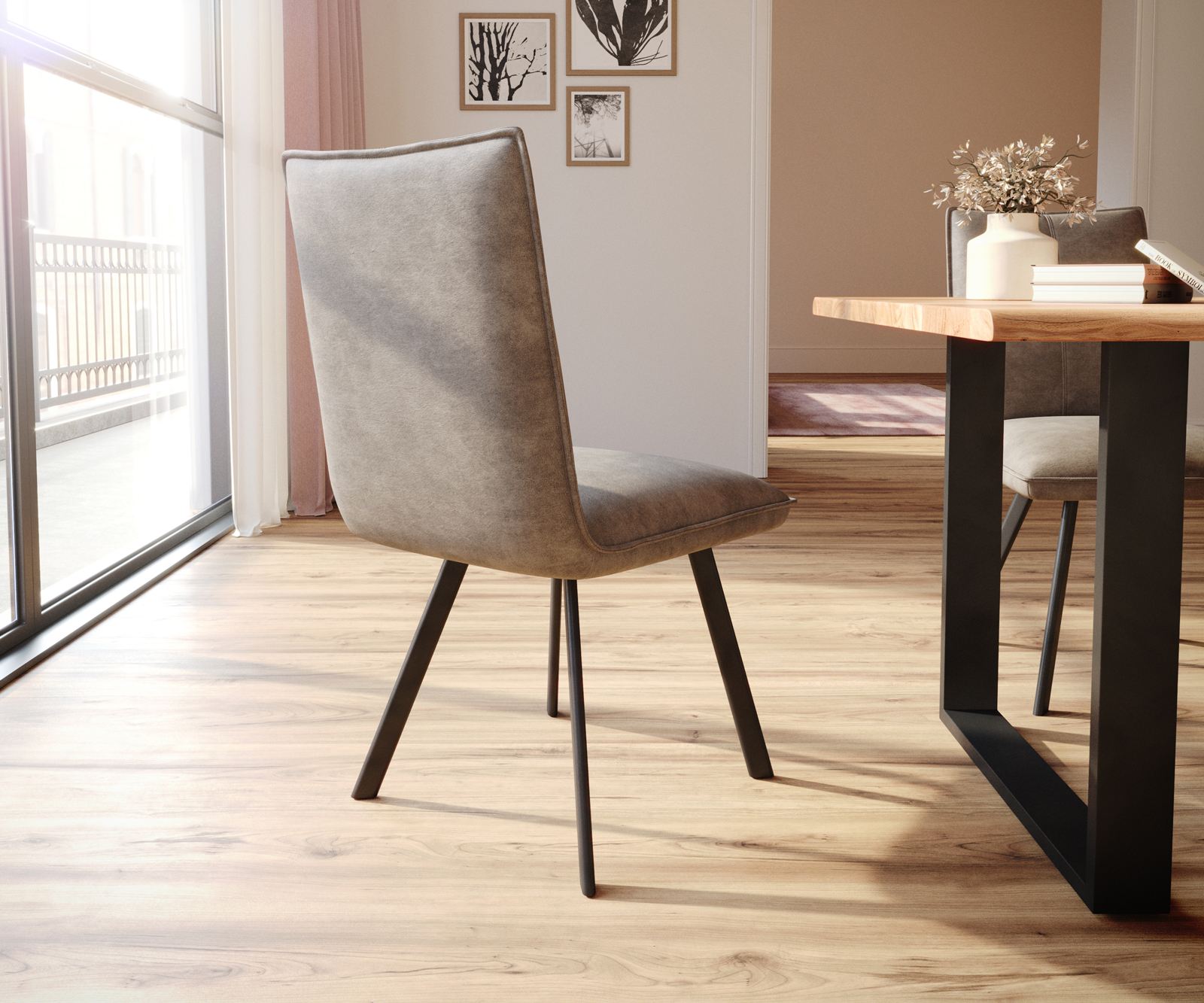 Jídelní židle Lelio-Flex Taupe Vintage 4-nohý ovál Černé kapesní pružiny - Image 3