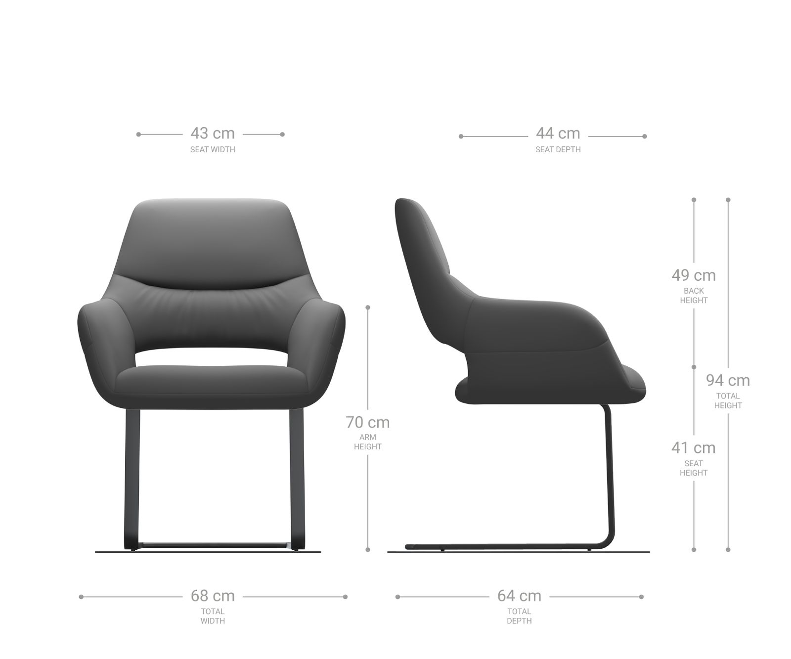 Jídelní židle Yago-Flex s područkou konzolová podnož plochá zlatá texturovaná tkanina světle šedá - Image 6