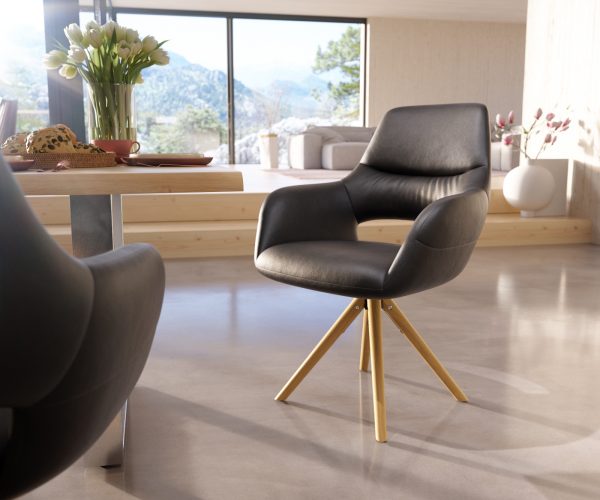 Jídelní židle Yago-Flex dřevěná podnož zaoblená kůže černý