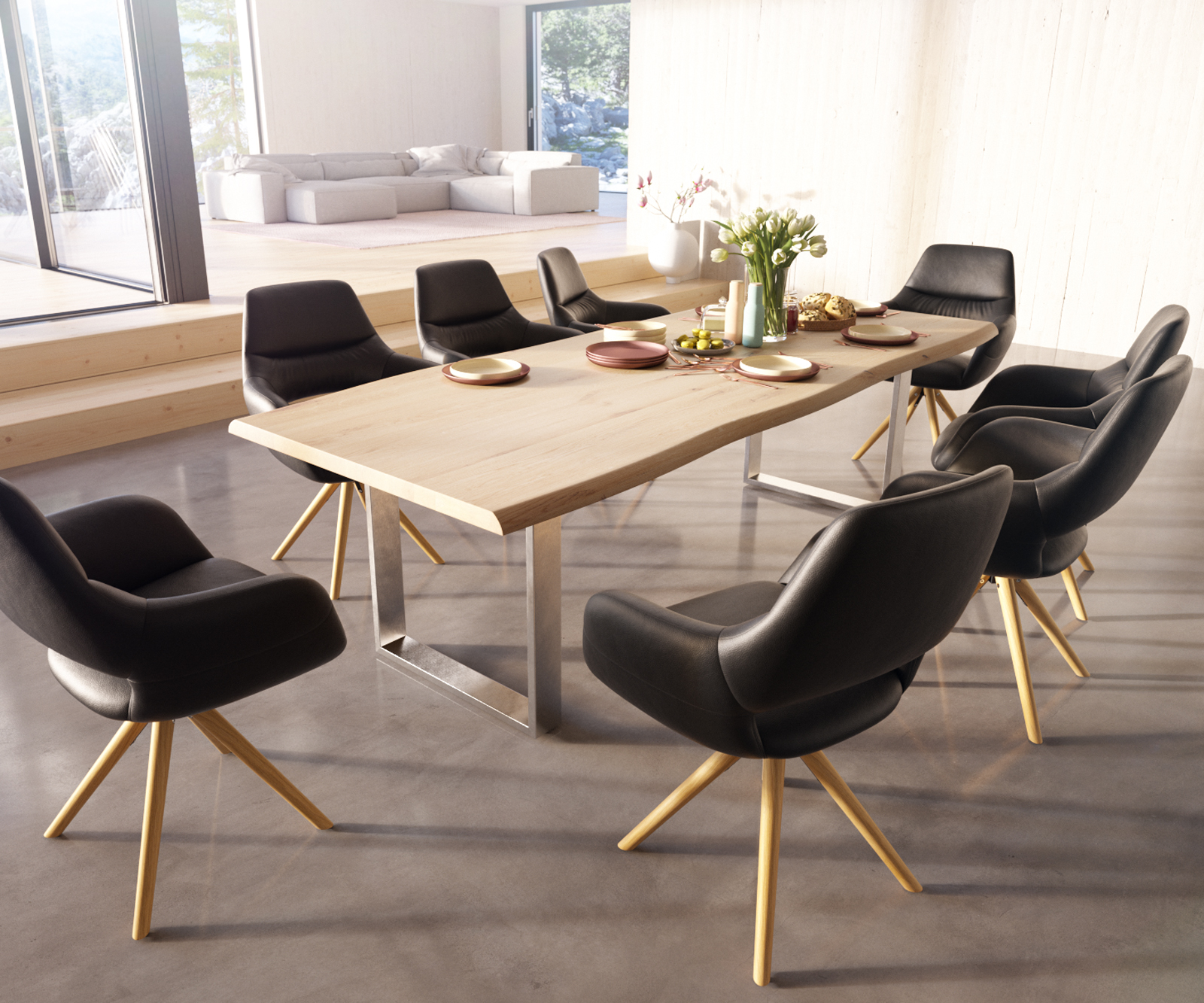 Jídelní židle Yago-Flex dřevěná podnož zaoblená kůže černý - Image 5