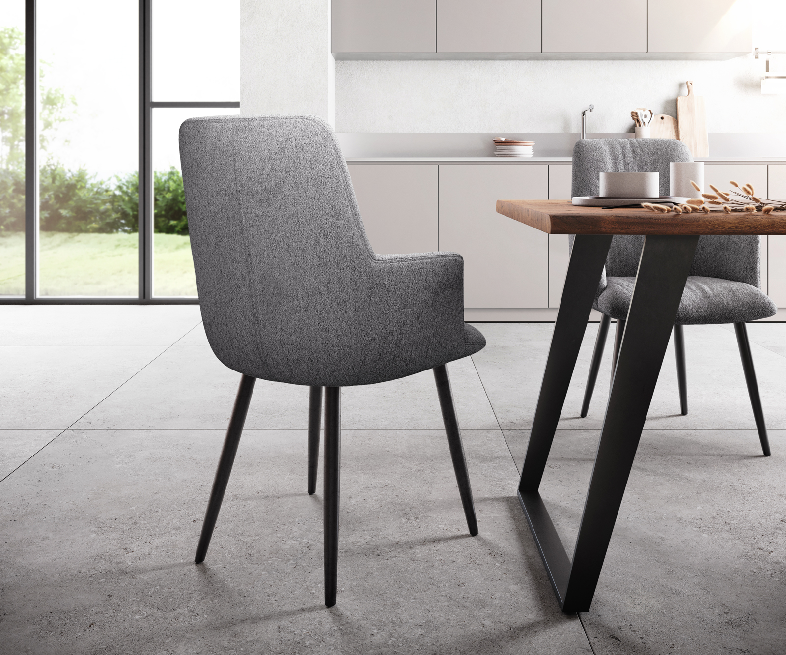 Křeslo Willa-Flex s texturovanou látkou světle šedé 4-nohé kuželové černé - Image 3