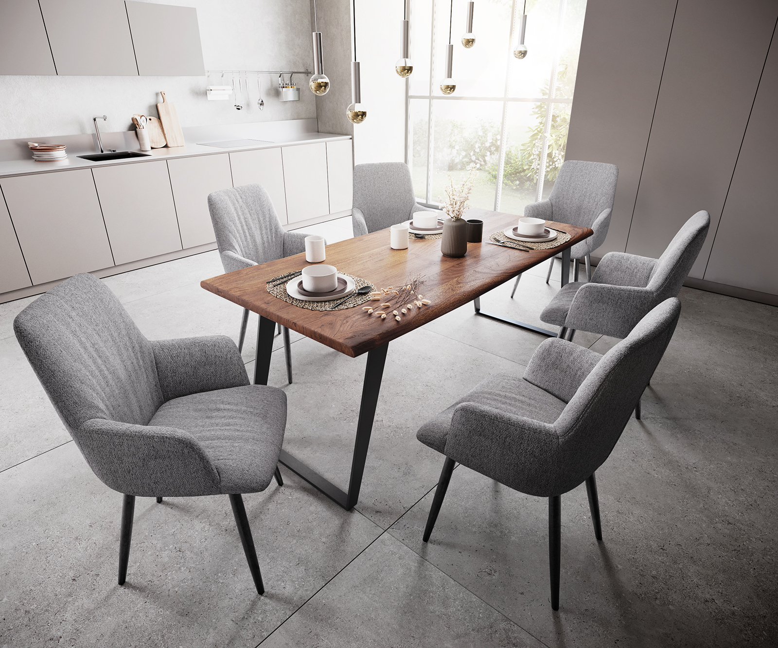 Křeslo Willa-Flex s texturovanou látkou světle šedé 4-nohé kuželové černé - Image 5