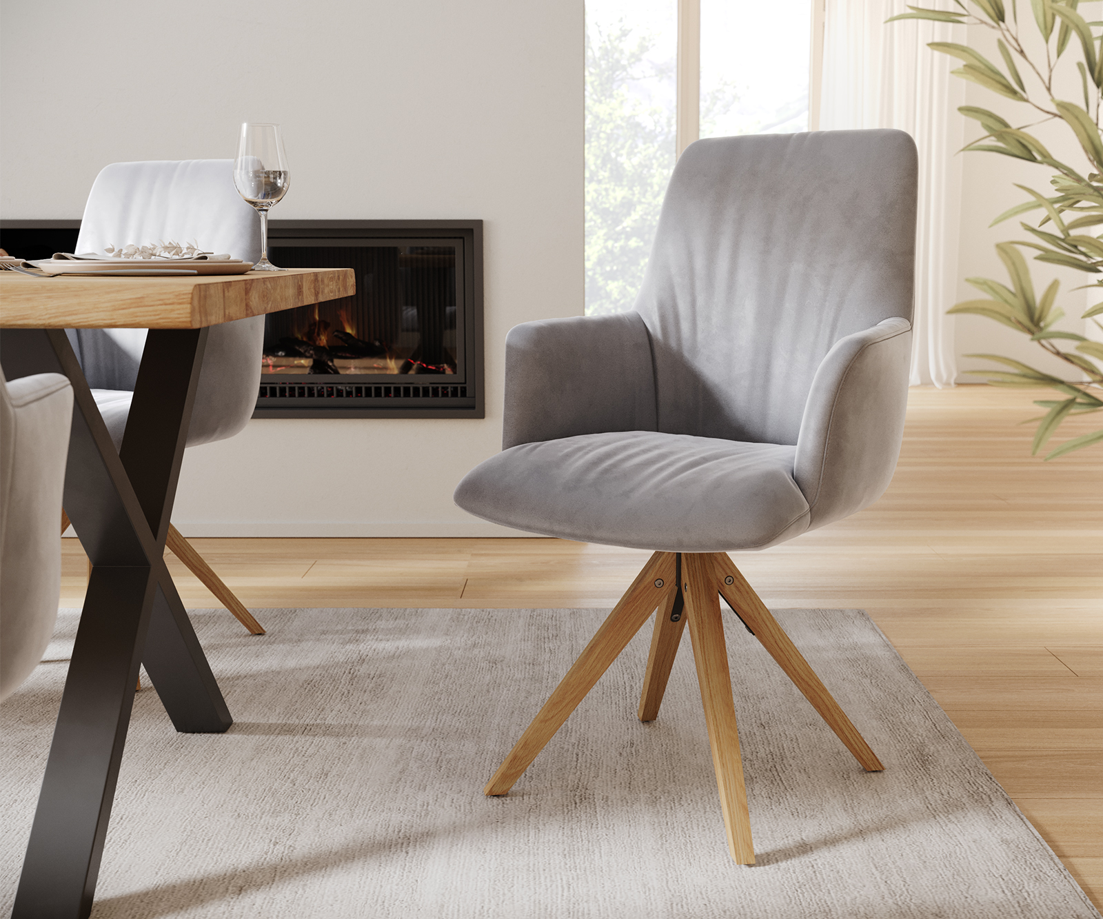 Otočná židle Willa-Flex s područkami Velvet Grey Dřevěný rám otočný o 180°