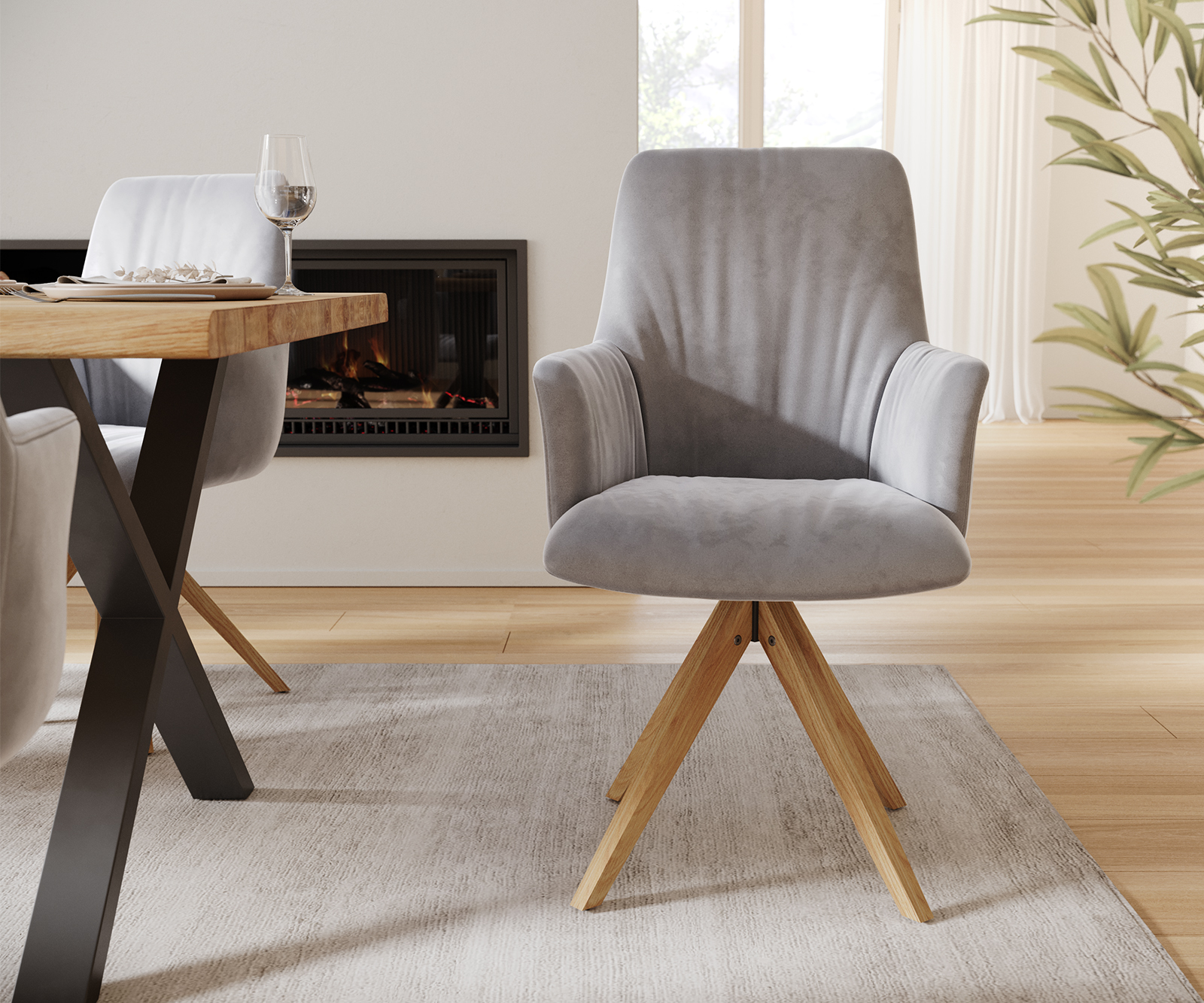 Otočná židle Willa-Flex s područkami Velvet Grey Dřevěný rám otočný o 180° - Image 2