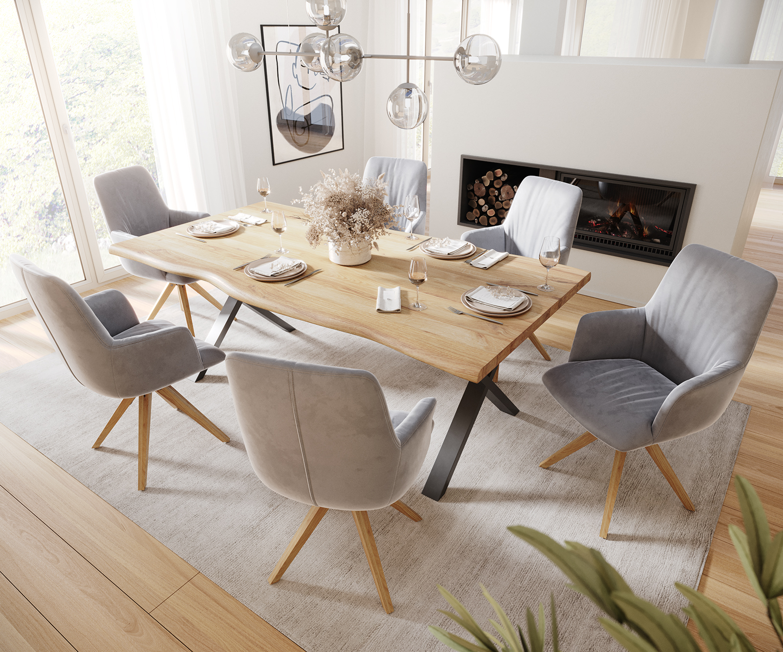 Otočná židle Willa-Flex s područkami Velvet Grey Dřevěný rám otočný o 180° - Image 5